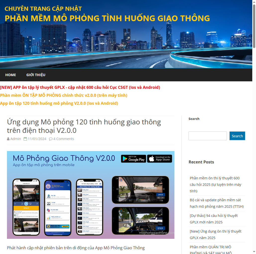 Trang giới thiệu app Mô phỏng giao thông V2.0.0 (iOS/Android)
