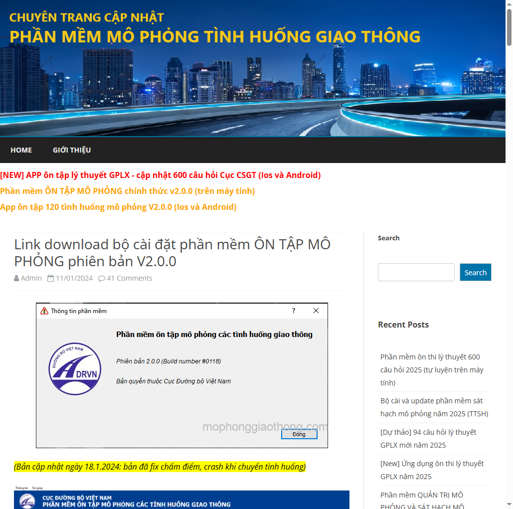 Tải phần mềm ôn tập mô phỏng giao thông V2.0.0 (Windows) - Tài liệu học lái xe
